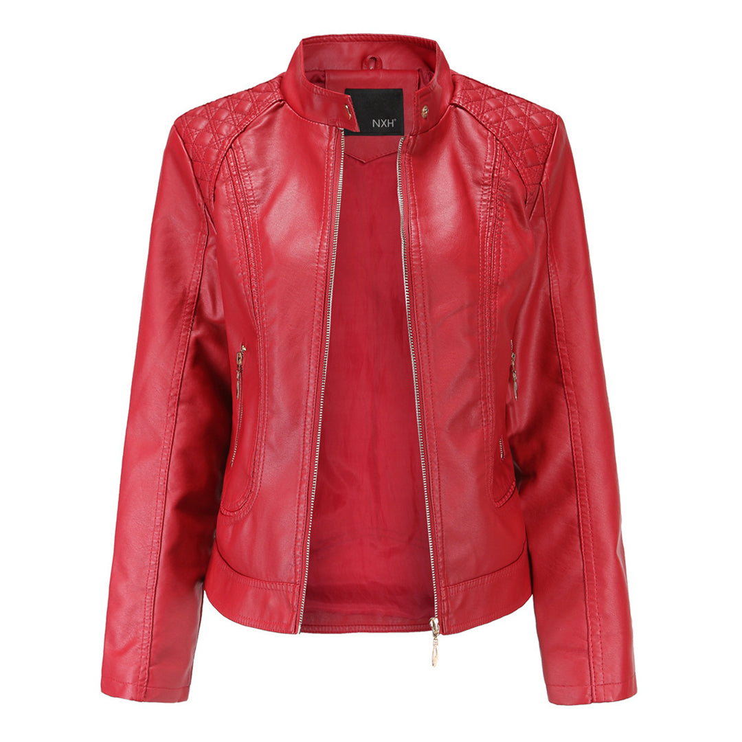 Street Wave High Collar Leather Jacket For Women Autumn Edition Durable Chic Comfort