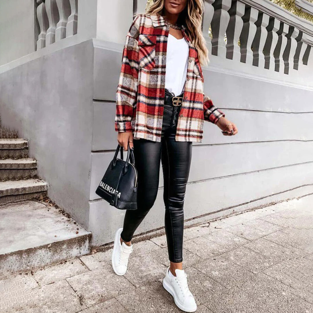 LYLA Warm Plaid Cardigan By Street Wave For Women, Cozy Knit Jacket With Smart Comfort
