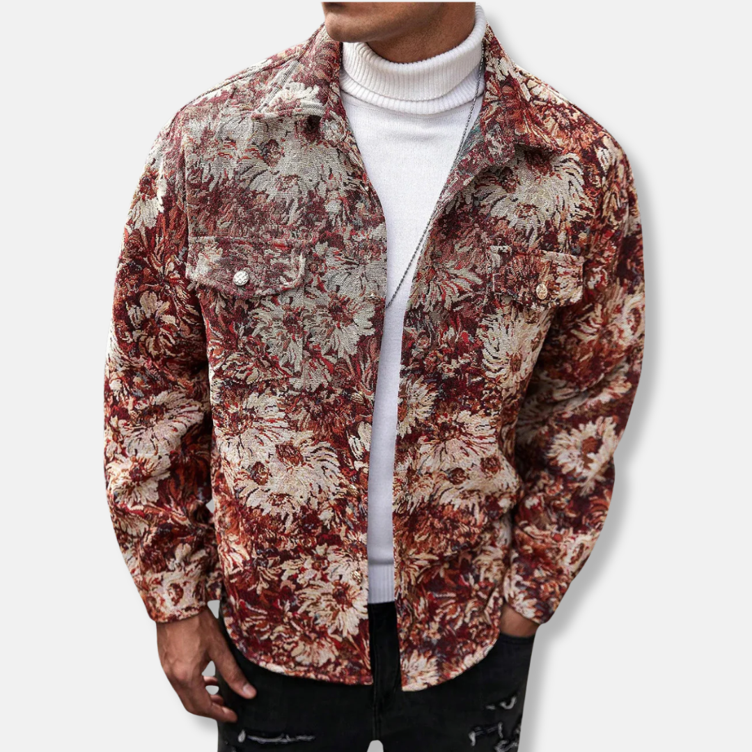 Street Wave Mens Floral Jacquard Jacket With Relaxed Fit