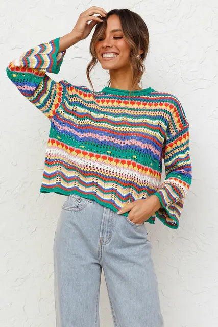 Street-wave Knit Pullover For Women Trendy Colorful Loose Fit Lightweight Sweater With All Day Comfort
