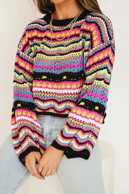 Street-wave Knit Pullover For Women Trendy Colorful Loose Fit Lightweight Sweater With All Day Comfort
