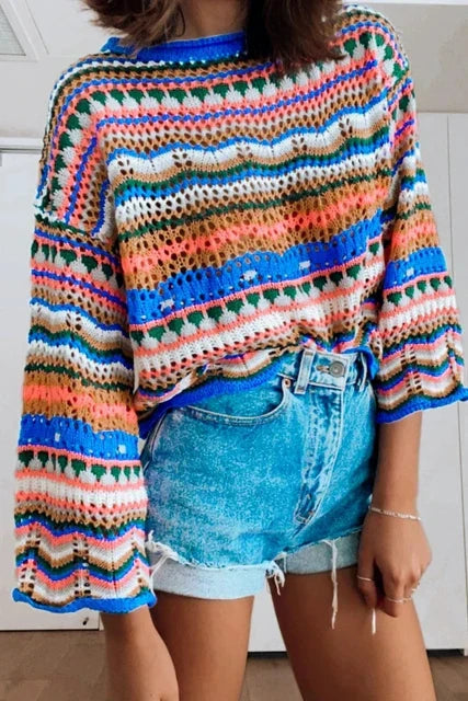 Street-wave Knit Pullover For Women Trendy Colorful Loose Fit Lightweight Sweater With All Day Comfort