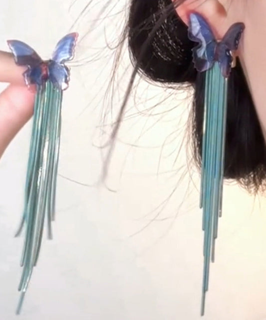 Boucles d'oreilles pendantes à pampilles et chaîne papillon en perles acryliques vertes - Street-Wave