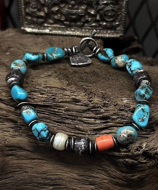 Bracelet à breloques rétro en argent sterling bleu avec perles colorées - Street-Wave
