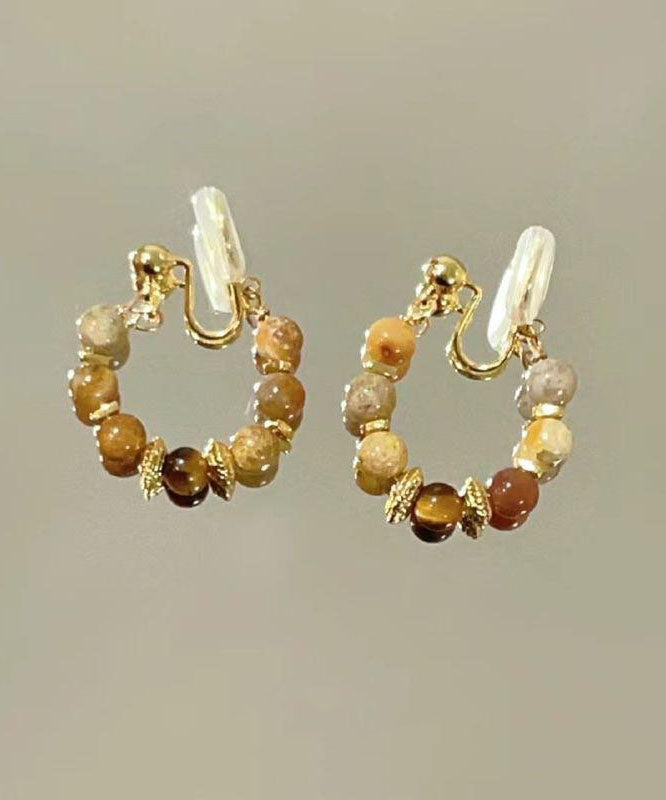 Boucles d'oreilles créoles brisées œil de tigre rétro en cuivre brun surdoré - Street-Wave