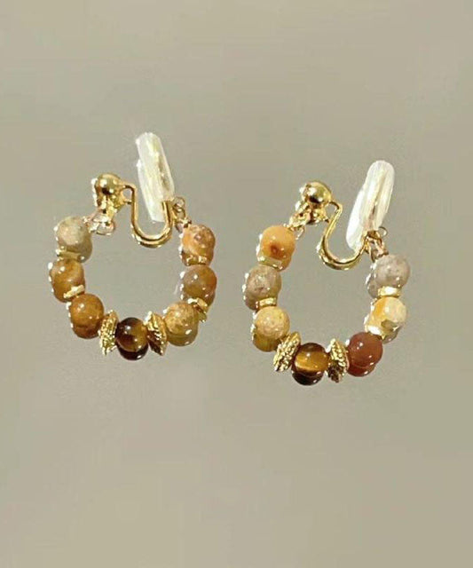Boucles d'oreilles créoles brisées œil de tigre rétro en cuivre brun surdoré - Street-Wave