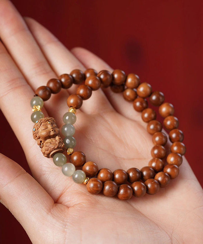 Bracelet rétro en perles de bois de santal et jade marron surdoré - Street-Wave