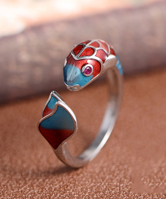 Bagues carpe ouvertes en argent sterling cloisonné à blocs de couleur rétro - Street-Wave