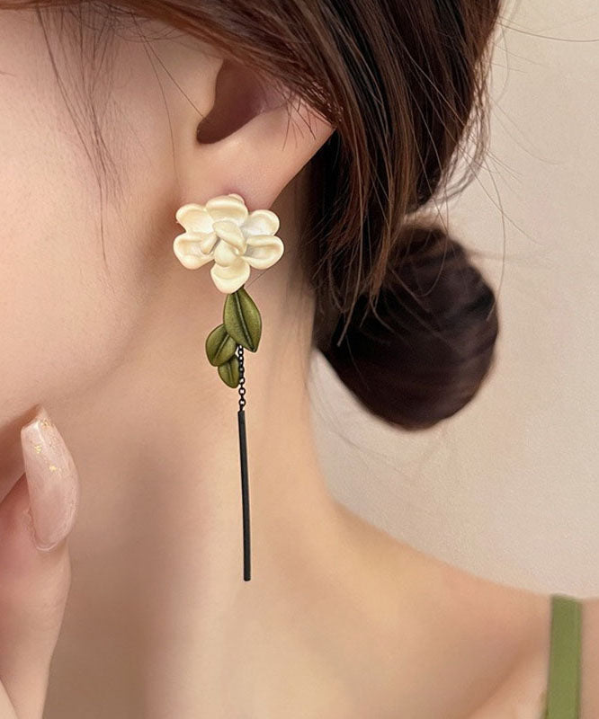 Boucles d'oreilles pendantes Gardenia en alliage d'argent sterling, style rétro colorblock - Street-Wave