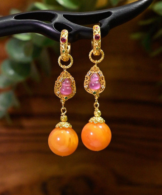Boucles d'oreilles pendantes rétro en argent sterling doré et cire d'abeille, en forme de calebasse - Street-Wave