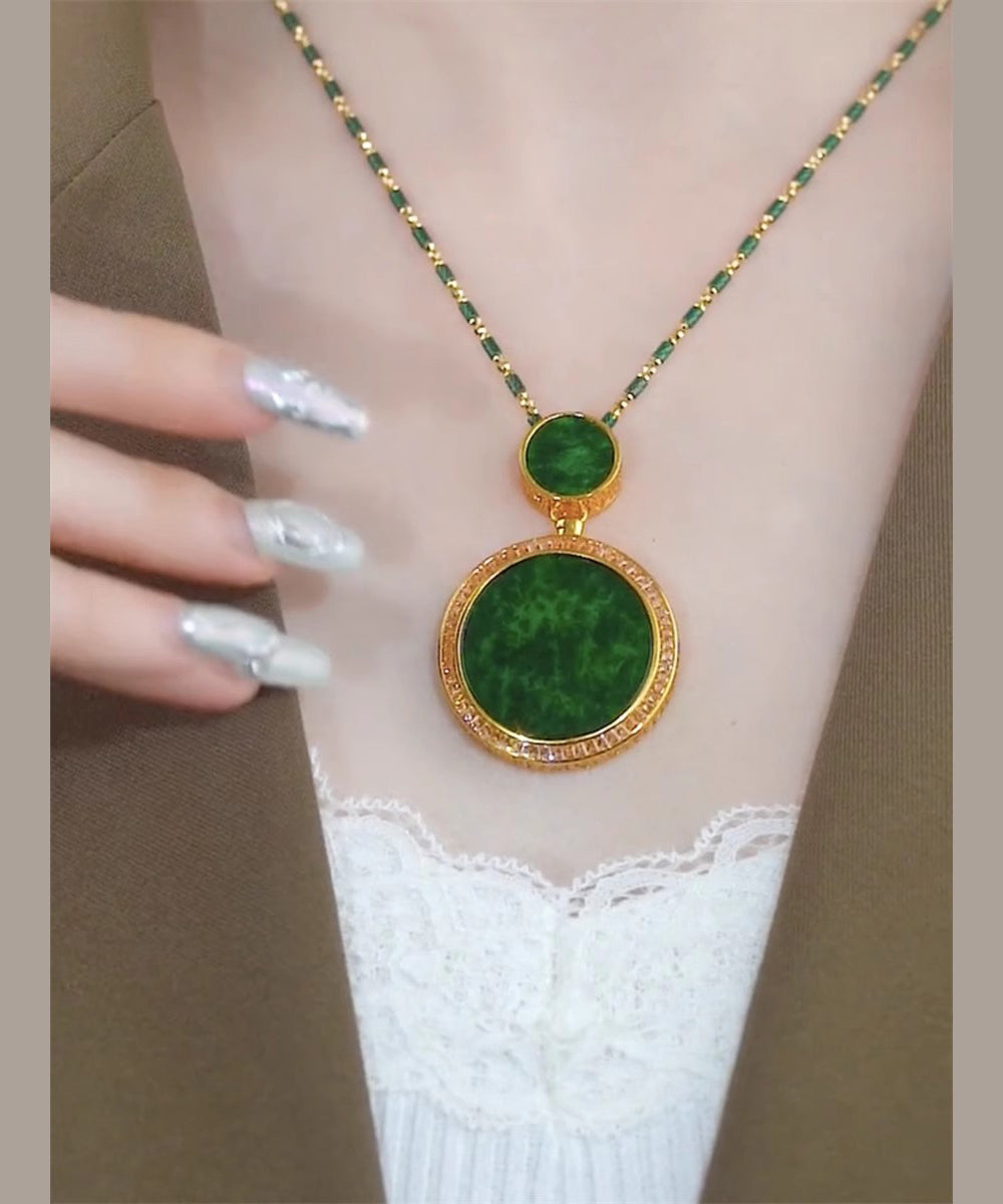 Collier avec pendentif en argent sterling vert rétro et jade incrusté de surdorure - Street-Wave
