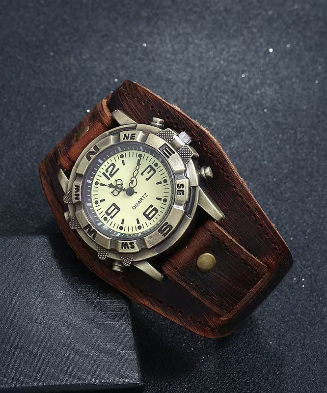 Montre rétro étanche à quartz en cuir rouge - Street-Wave