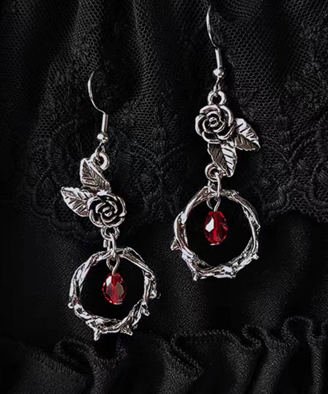 Boucles d'oreilles pendantes rétro en soie, argent sterling, alliage de cristal et rose - Street-Wave