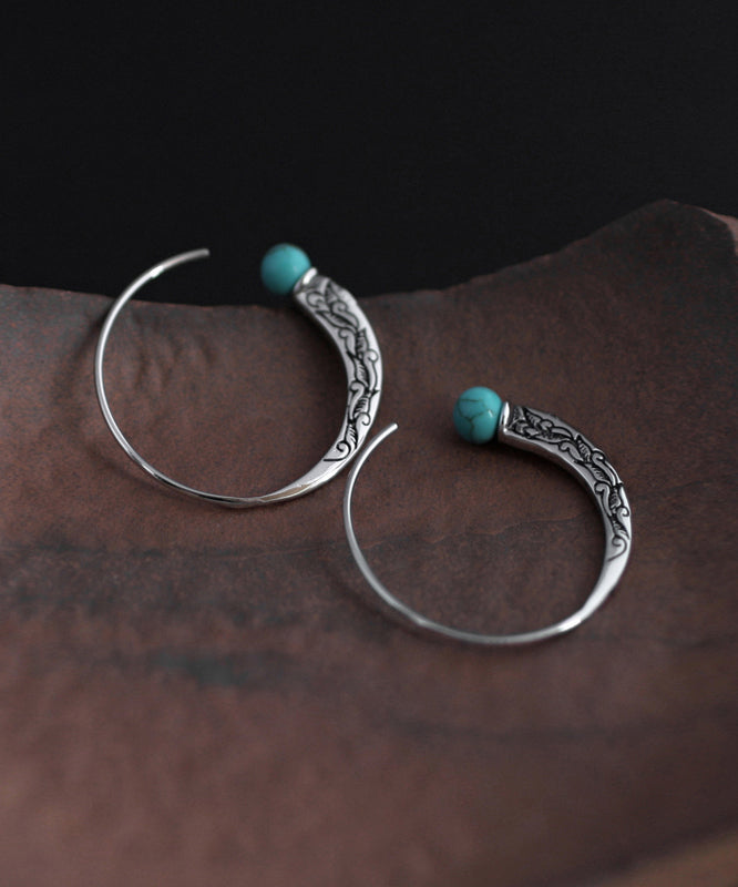 Boucles d'oreilles créoles rétro en argent sterling et turquoise - Street-Wave