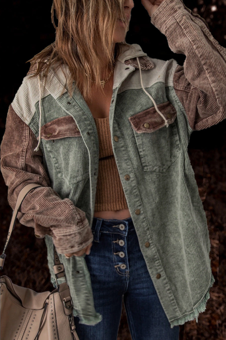 Streetwave Retro Corduroy Jacket With Hoodie For Trendsetting Adults Bold Vintage Streetwear