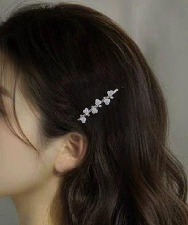 Paire d'épingles à cheveux rétro en alliage blanc et zircone, motif fleur de prunier - Street-Wave
