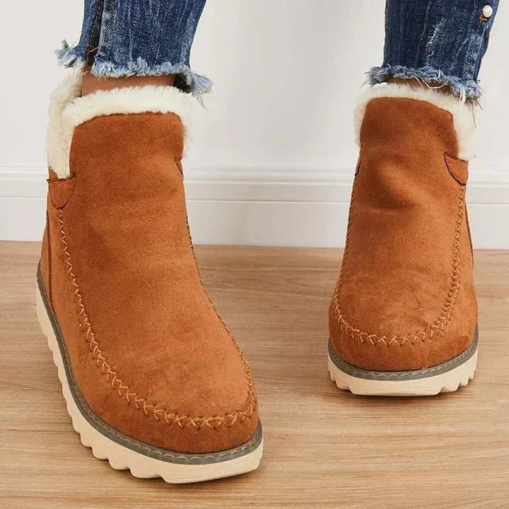 Street-wave Fur Trim Winter Boots For Women, Cozy Mid Shaft Ankle Boots With Non Slip Sole