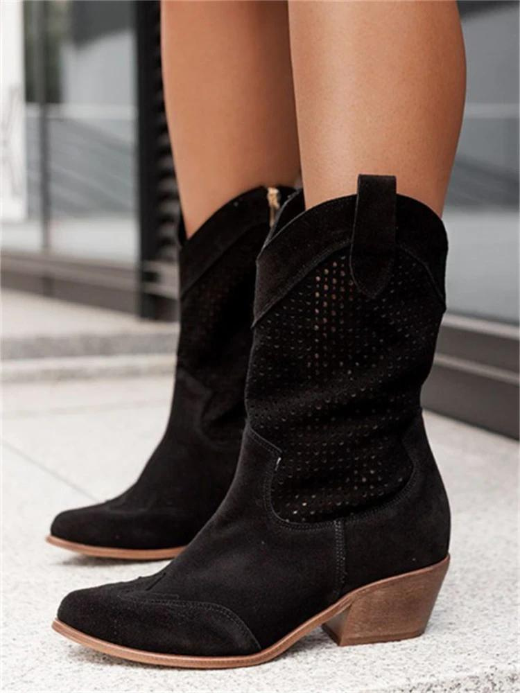 Street Wave White Perforated Western Boots For Women With Easy Zip Closure Breathable Comfort