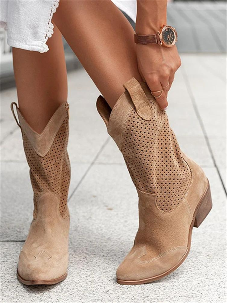 Street-Wave Women Western Boots With Pointed Toe And Block Heel For Modern Country Style