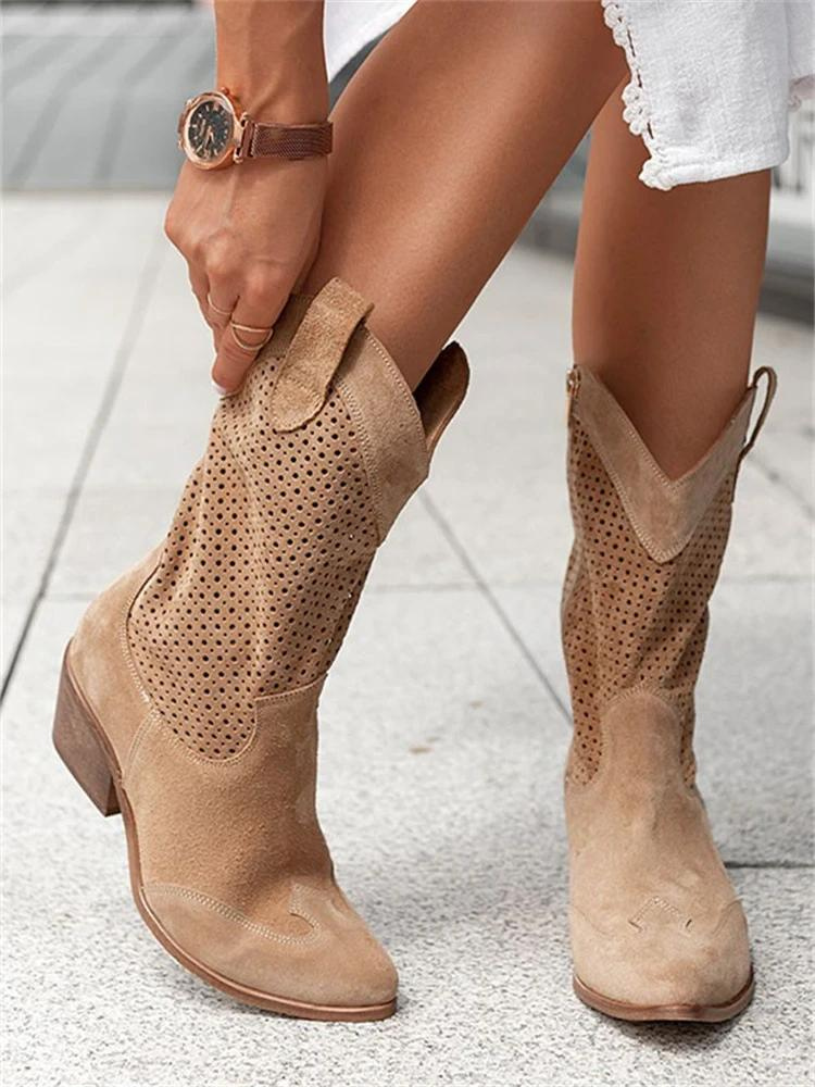 Street Wave White Perforated Western Boots For Women With Easy Zip Closure Breathable Comfort