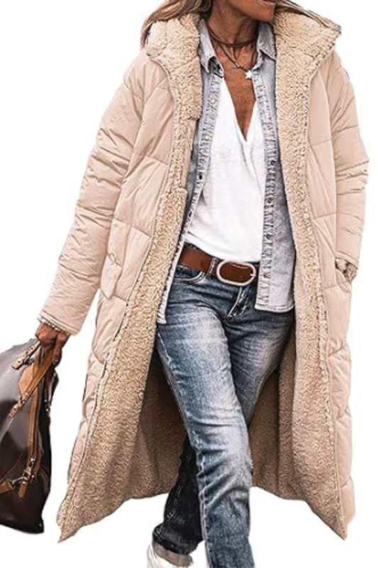 Street Wave Women Reversible Long Puffer Coat With Faux Fur Lining