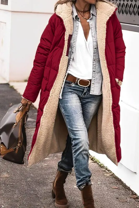 Street Wave Women Reversible Long Puffer Coat With Faux Fur Lining
