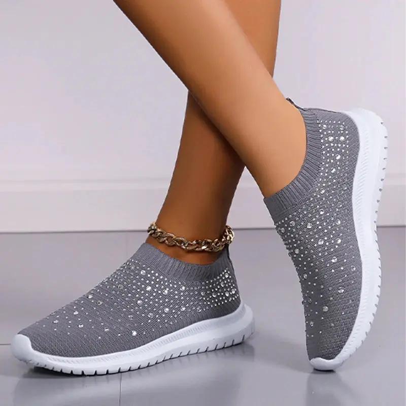 Rhinestone Slip On Sneakers Street Wave For Women Lightweight Comfort