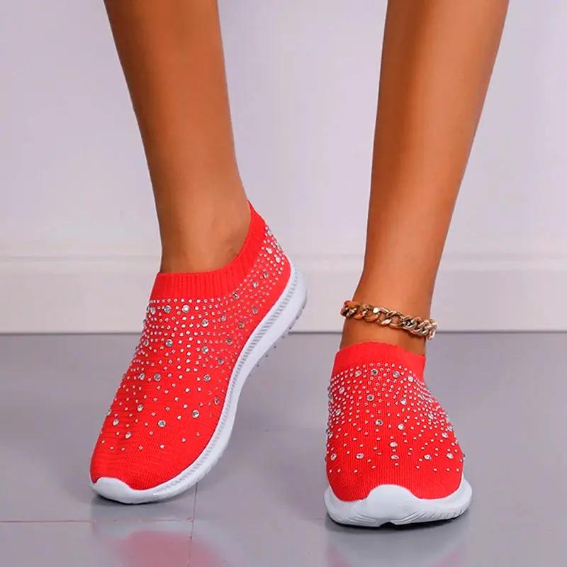 Rhinestone Slip On Sneakers Street Wave For Women Lightweight Comfort