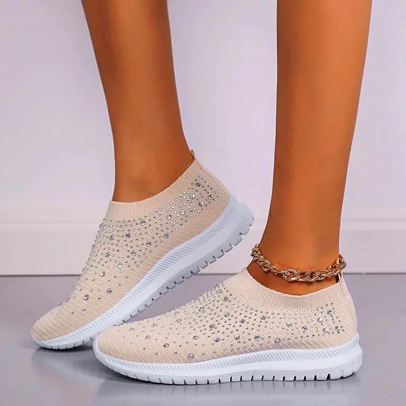 Rhinestone Slip On Sneakers Street Wave For Women Lightweight Comfort