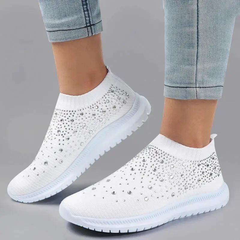Rhinestone Slip On Sneakers Street Wave For Women Lightweight Comfort