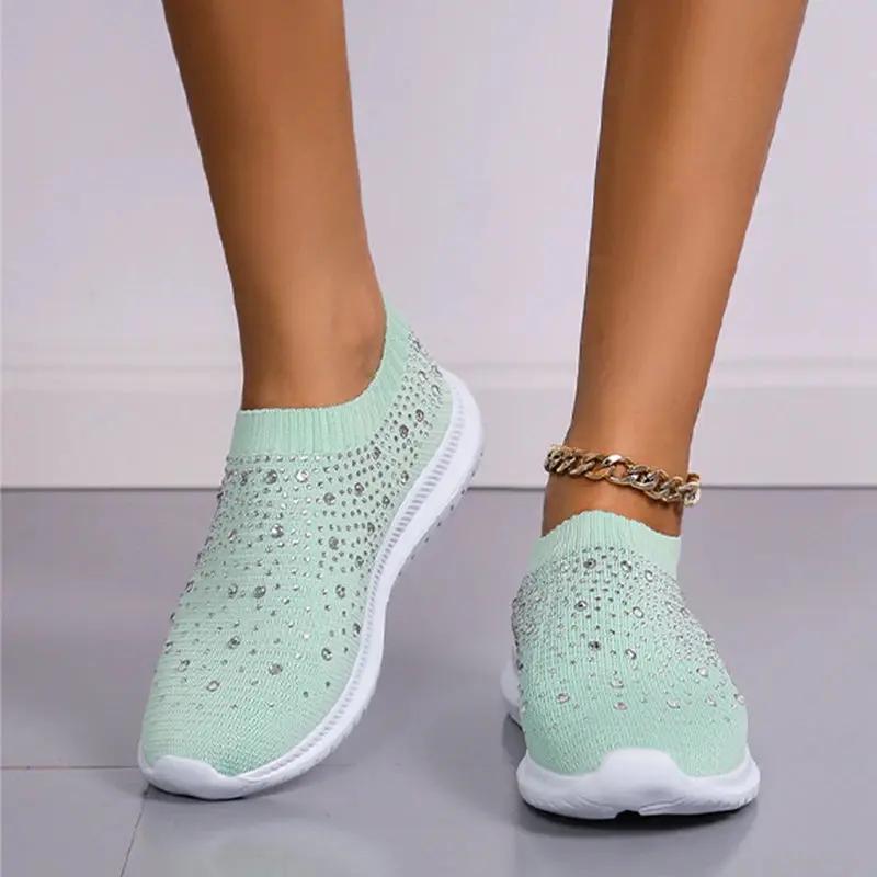 Rhinestone Slip On Sneakers Street Wave For Women Lightweight Comfort