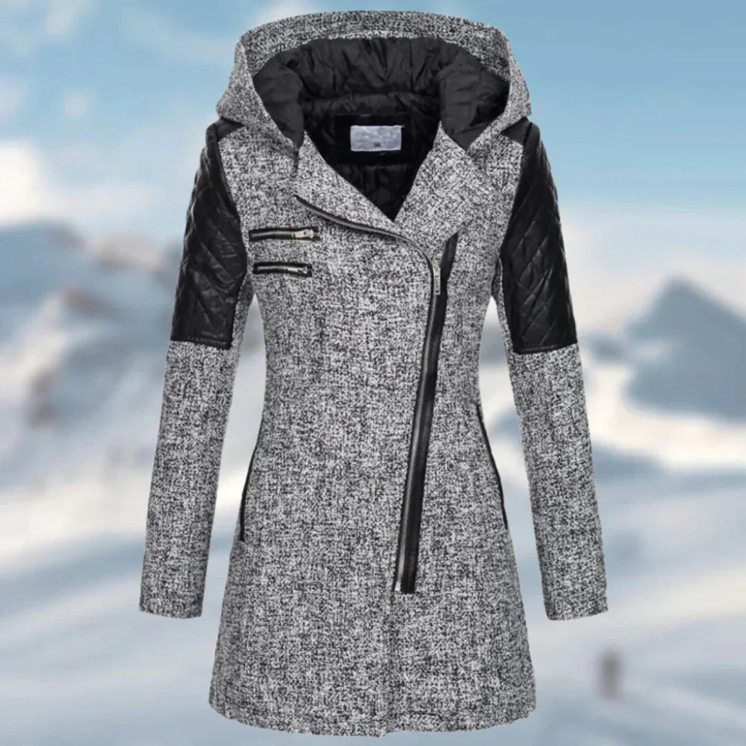 Street-wave Aila Long Winter Coat With Hood For Women Warmth Durability Chic Tweed Design