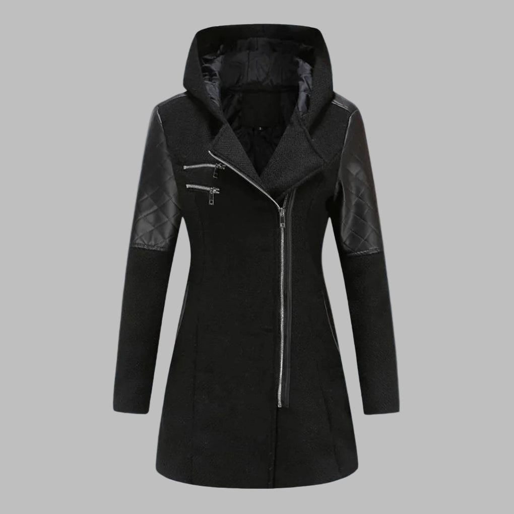 Street-wave Long Winter Coat With Hood For Women Tailored Wool Blend Chic Weather Shield