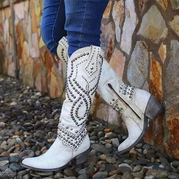 Rivet Long Heel Boots For Women Street-Wave Bold Rivet Detailing