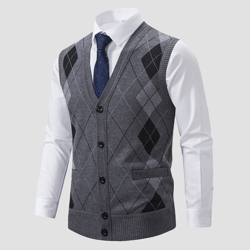 Roberto Russo Diamond Knitted Vest for Men with Diamond Pattern Tailored Modern Cardigan Layer