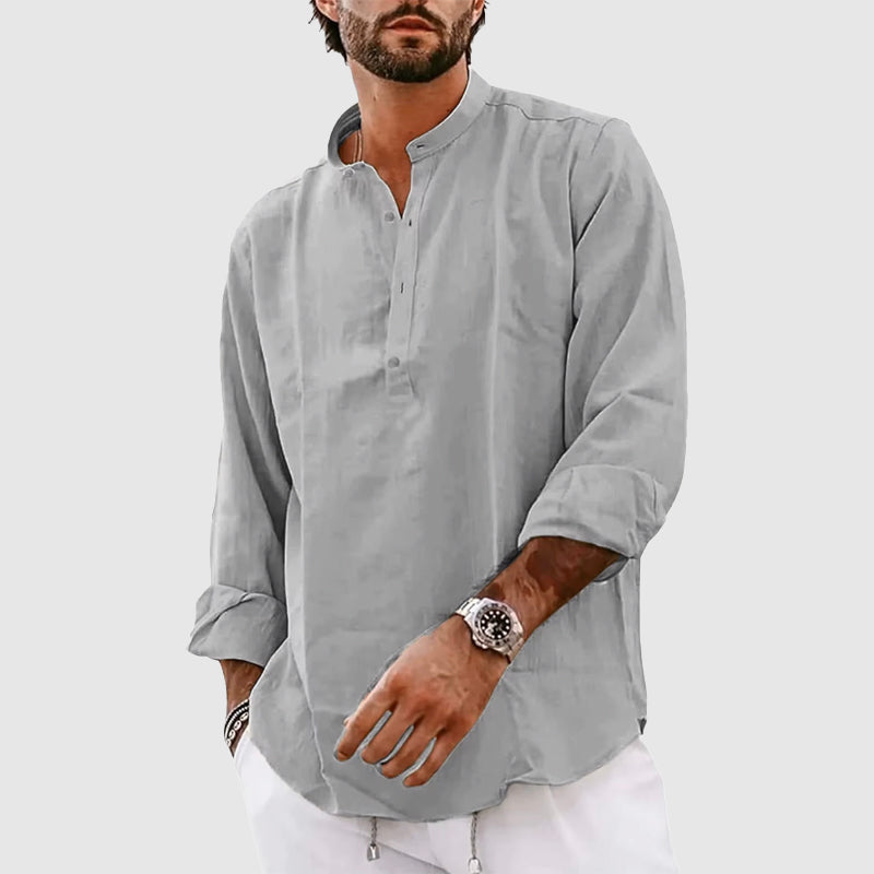 Men's Henley Shirt Relaxed Fit Band Collar Natural Fibers Long Sleeves Casual Everyday Wear
