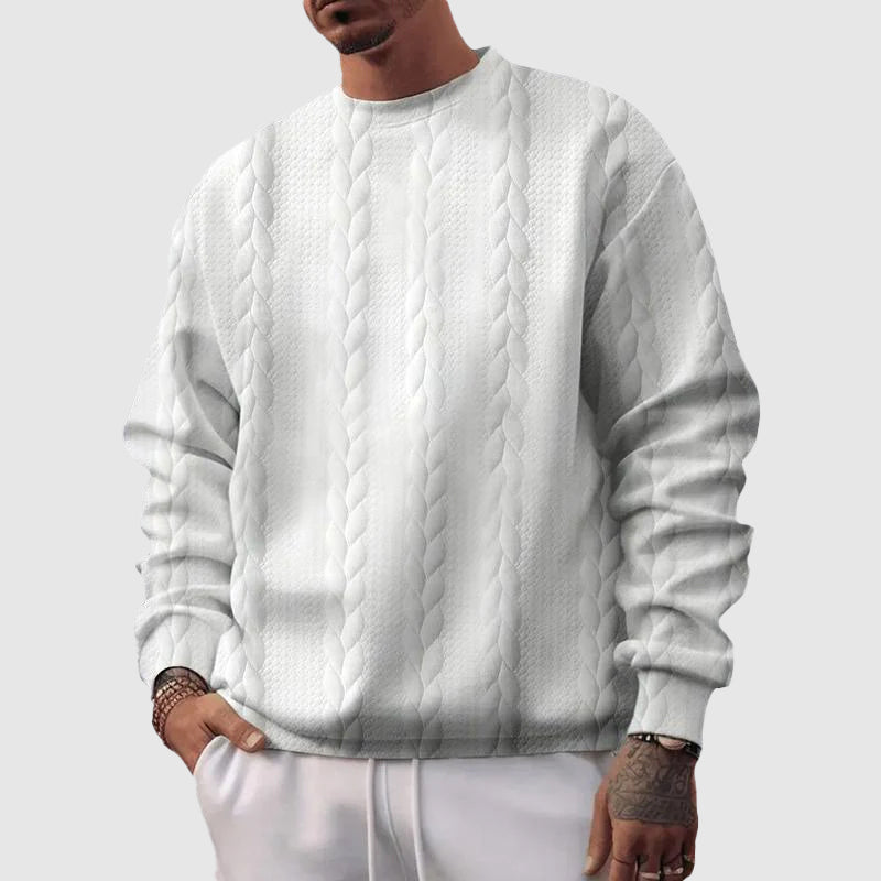 Street-Wave Men's Wool Cable Knit Pullover Sweater With Relaxed Fit And Ribbed Trim