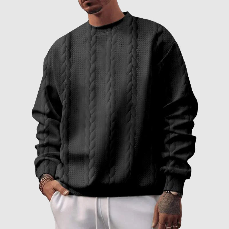 Street-Wave Men's Wool Cable Knit Pullover Sweater With Relaxed Fit And Ribbed Trim