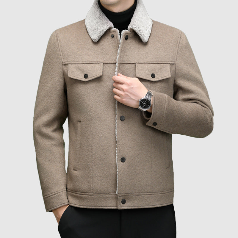 Street-Wave Mens Warm Wool Jacket With Sherpa Lining Plush Fleece Collar