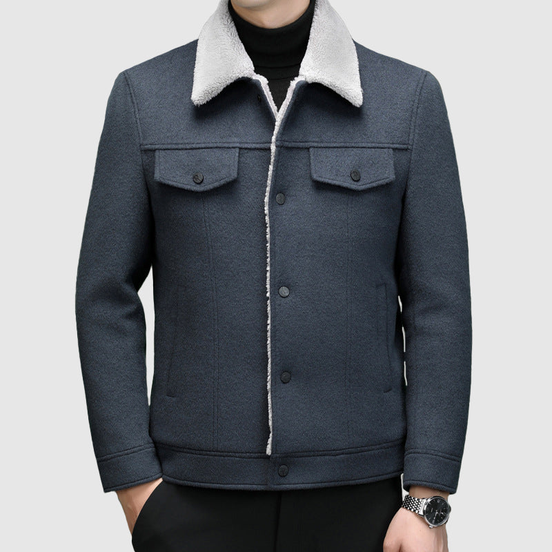Street-Wave Mens Warm Wool Jacket With Sherpa Lining Plush Fleece Collar