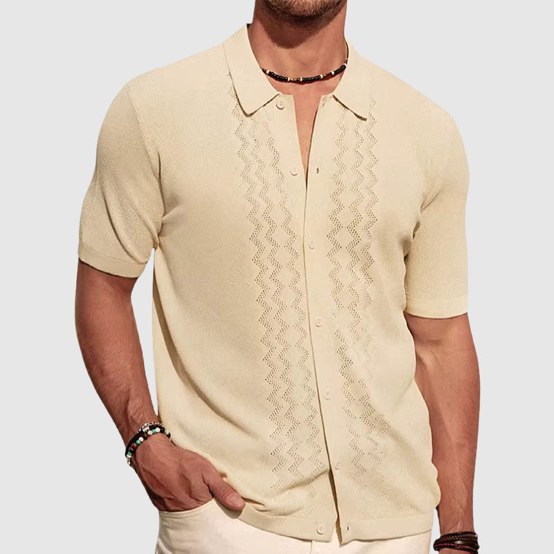 Men's Knit Shirt Relaxed Fit Short Sleeve Lightweight Breathable Button Closure Casual Summer Top