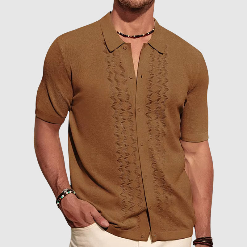 Men's Knit Shirt Relaxed Fit Short Sleeve Lightweight Breathable Button Closure Casual Summer Top