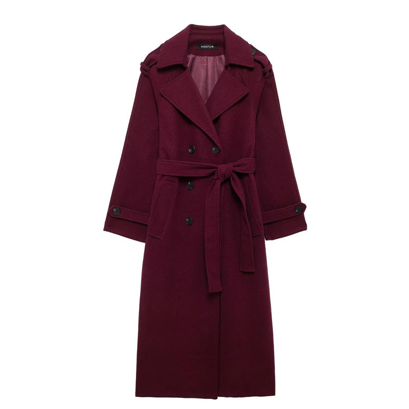 Street-Wave Red Trench Coat For Women Warm And Stylish Winter Coat For Elegant Evenings