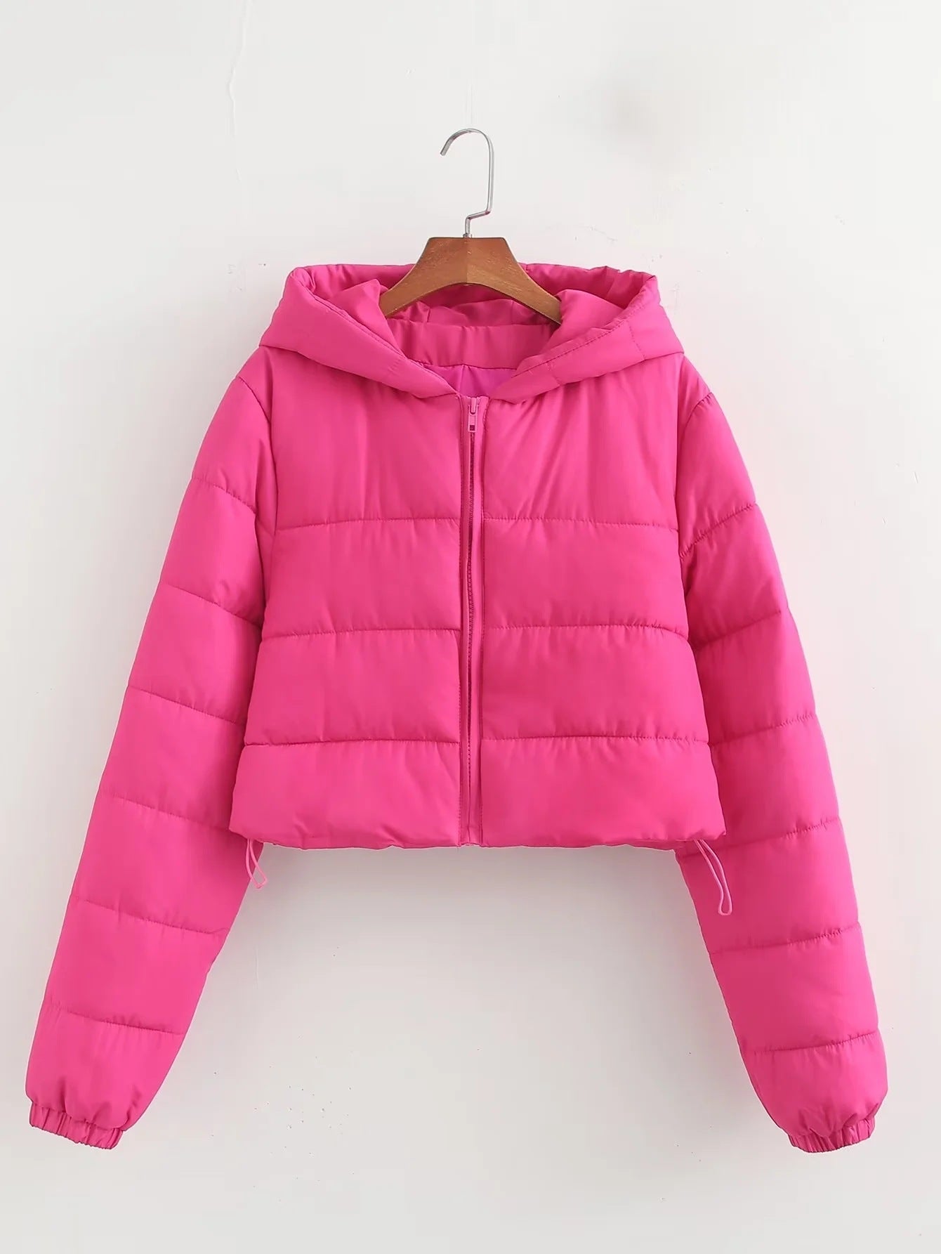 Street Wave Cropped Hooded Puffer Jacket For Women Warm Slim Fit Cozy Winter Coat