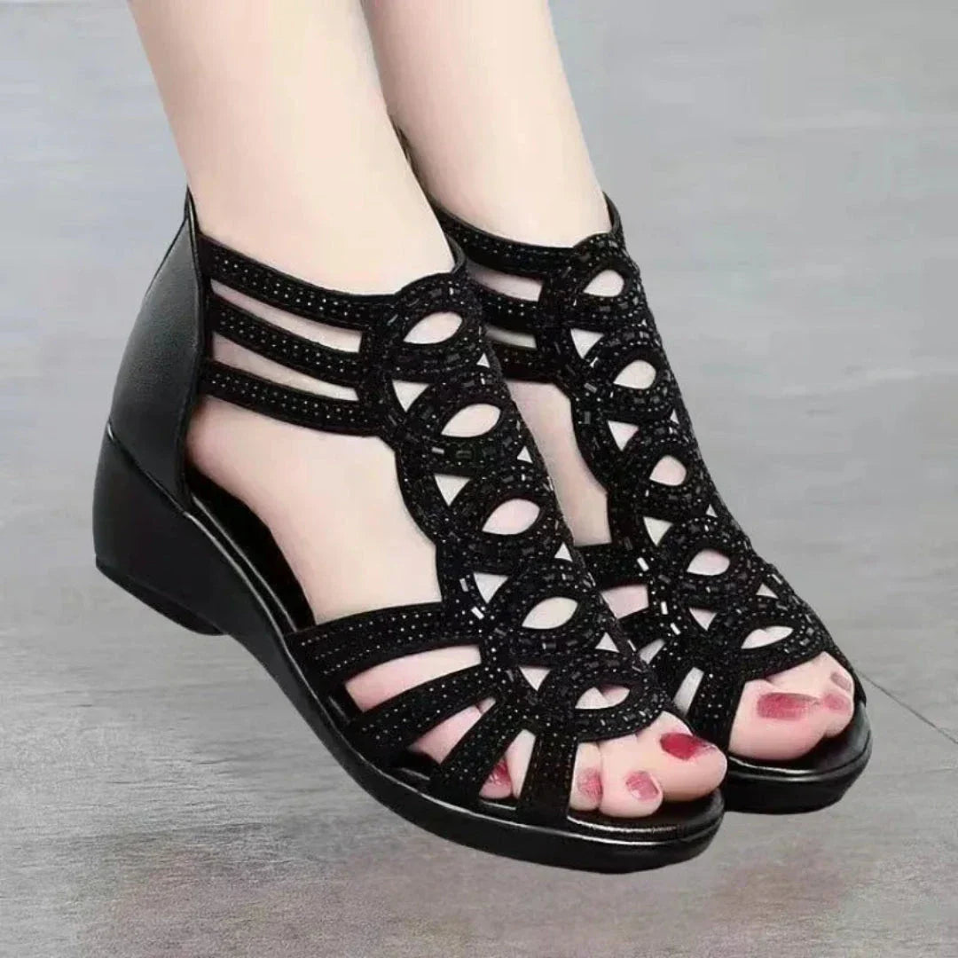 Rose Cut-Out Ankle Strap Wedge Sandals Waylynn Women Glam
