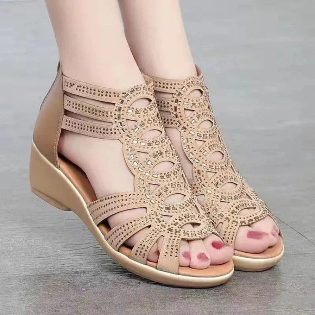 Rose Cut-Out Ankle Strap Wedge Sandals Waylynn Women Glam
