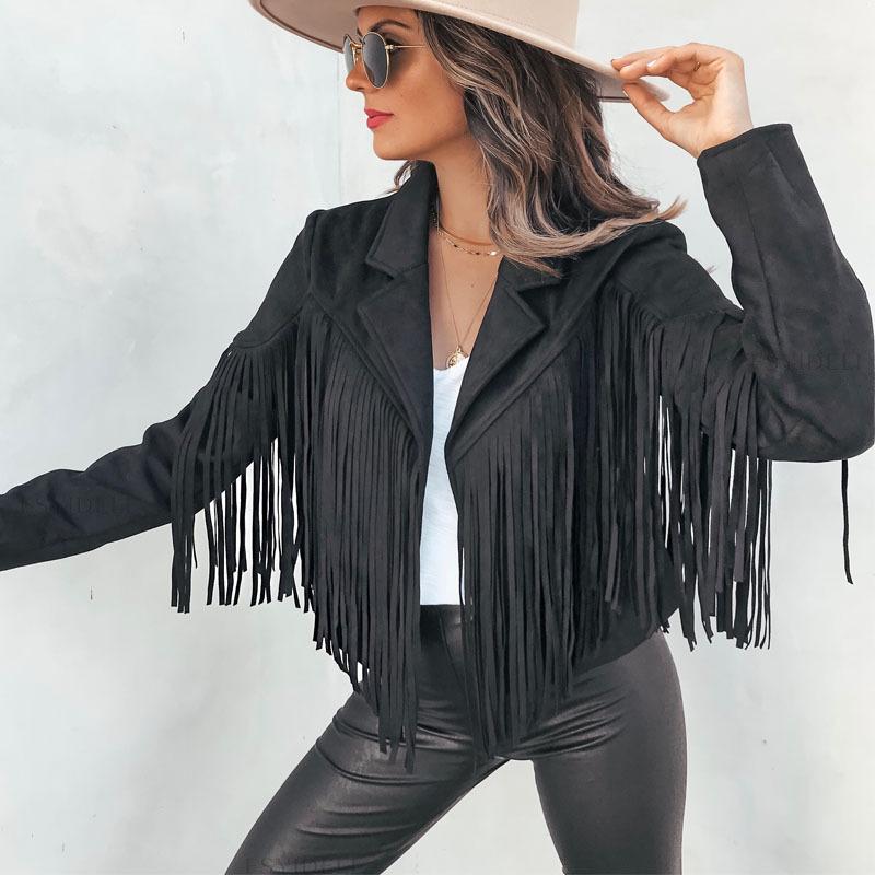 Street Wave Fringed Suede Jacket Women Western Style With Eye Catching Fringe Details