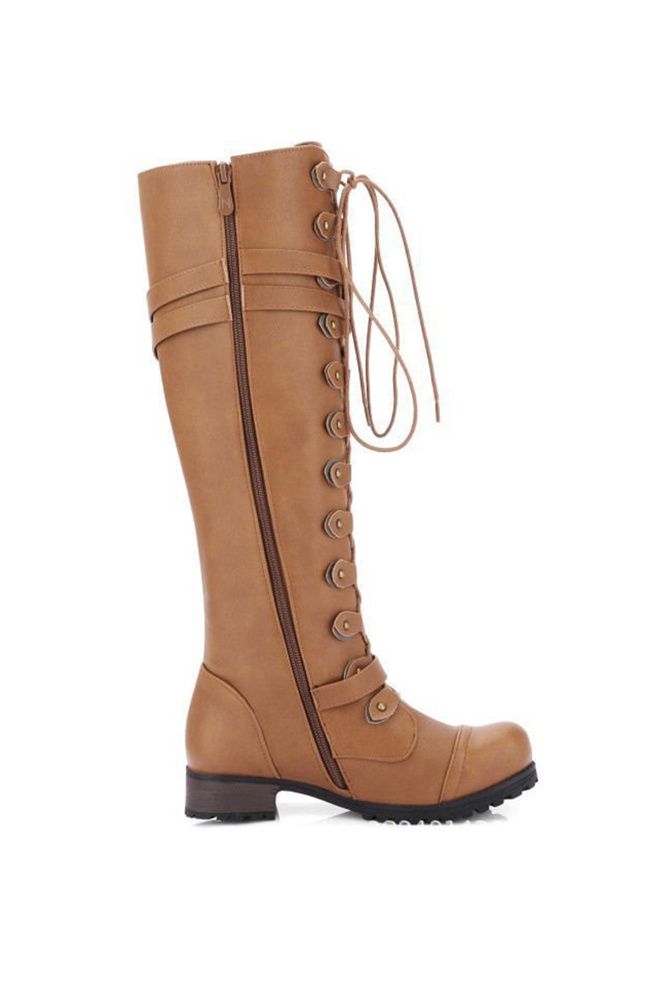 Street Wave Rivet Lace Up Knee High Boots Edgy Knight Style With Buckle Straps And Rivet Accents For Bold Fashionistas