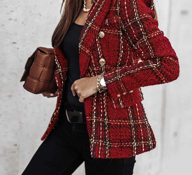 Street-wave Double Breasted Blazer With Two Rows Of Buttons For Women Flattering Everyday Chic