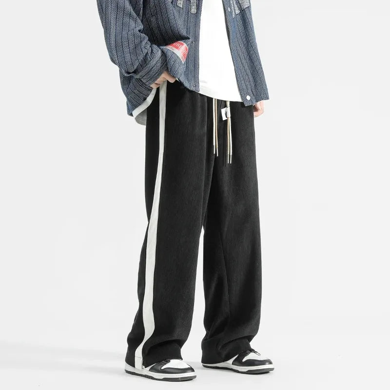 Brayden Corduroy Wide Leg Joggers For Men High Rise Drawstring Waist Velvet Corduroy Trousers